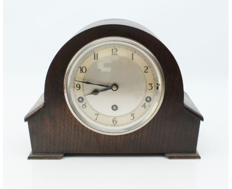 An oak-cased Garrard mantel clock -&nbsp;1940s, 5&frac12; in silvered dial with Arabic chapter ring, quarter striking movemen