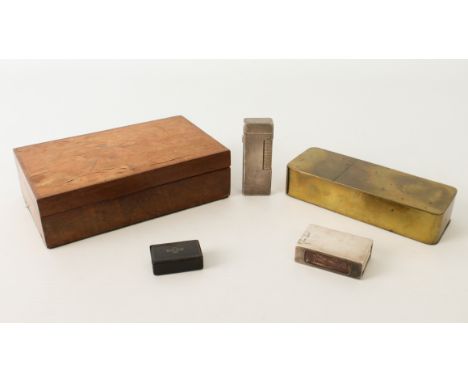 A small group of smoking related items - comprising a Dunhill silver plated lighter with engine turned decoration, 6.4 cm lon