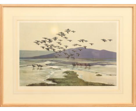 Peter Scott (British, 1909-1989) 'Barnacles coming off the Merse at Caer Laverock' limited edition colour lithograph, signed 