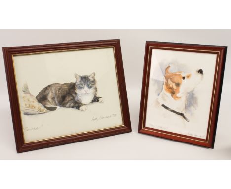 Judy Lambert (British contemporary) 'Smokes' and 'Toby', watercolour signed and titled in pencil 24.5 x 29.5 cm and 24 x 19 c