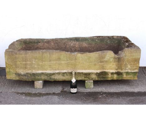 An exceptionally large and impressive antique carved stone trough - 19th century, rectangular with drainage hole to one end a