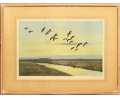 Peter Scott (British, 1909-1989) 'Geese at Morning Flight' limited edition colour lithograph, signed in pencil lower right, b