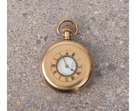 A rolled gold half hunter fob wind pocket watch - with Forward Swiss 15 jewel lever movement (winds and runs), 41mm white ena