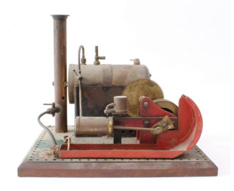 A Bowman Models 101 single cylinder Stationary Steam Engine - with wooden baseplate, 25.75 cm high, fair condition, appears c