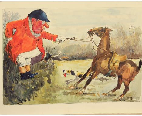 'Wilk', John William Wilkinson (British, 1906-1994) watercolour cartoon, depicting George Graham, Joint Master of The Blencat