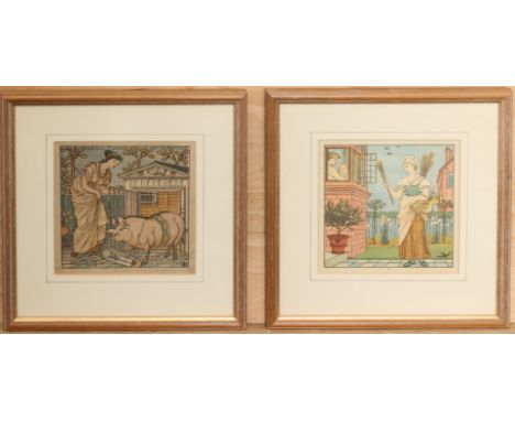 After Walter Crane (1845-1915): a set of four early 20th century colour nursery prints - 6&frac12; x 6&frac12; in (16.5 x 16.