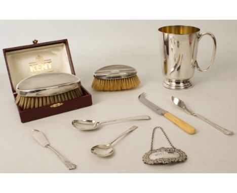 A mixed lot of silver and silver plate: 1. two silver-mounted hair brushes - one cased, by Henry Clifford Davis, Birmingham 1