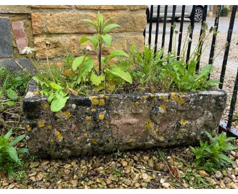 A composite stone rectangular trough - decorated with a figural frieze, 70 x 35cm x 23cm high.  