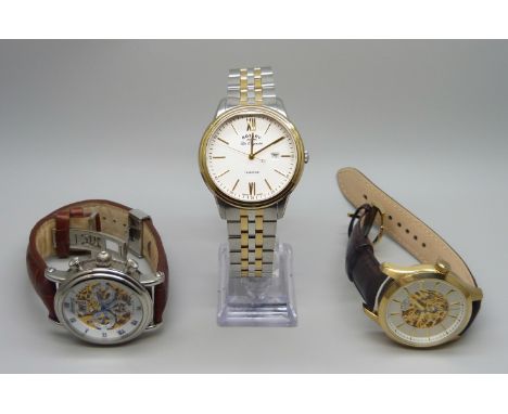 Two Rotary dress watches and an Ingersoll Chronograph wristwatch 