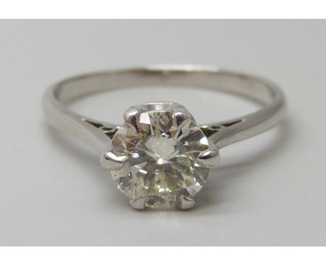 An 18ct white gold diamond solitaire ring with Birmingham gemology lab report confirming natural diamond 1.43 carat weight, 3