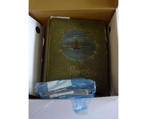 An Olive Album,partially filled with a selection of subjects and topo. Greetings, song cards, military, patriotic sentiment a
