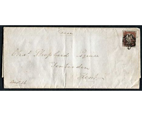 1841 1d red, four good margins, nicely tied on cover by '10' in Maltese cross postmark, SG.B1uj, one of the scarcer numbers. 