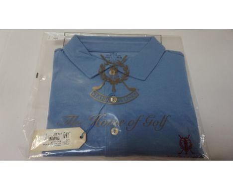 GOLFING INTEREST - NEW AND UNUSED PETER MILLAR MOUNTAINSIDE ST ANDREWS LINKS POLO SHIRT
in Seaside Wash light blue, with red 