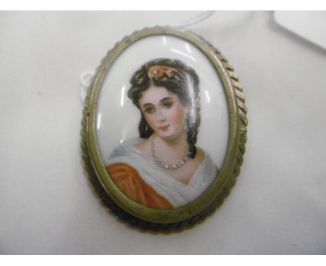 A LIMOGES PORTRAIT BROOCH
