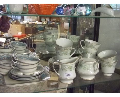 NORITAKE GREEN HILL TEA SET PLUS WEDGEWOOD CUPS, SAUCERS AND SANDWICH PLATE