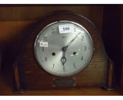 SMITHS OAK MANTLE CLOCK WITH DEDICATION PLAQUE 