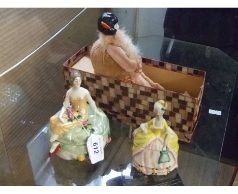 GROUP VINTAGE CERAMIC POWDER DOLL BOXES