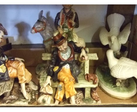 4 ITALIAN CERAMIC FIGURES TO INCLUDE CAPODIMONTE AND A BOX OF ORNAMENTS
