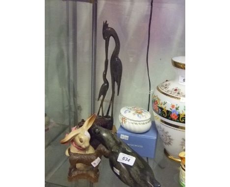 5 ANIMAL FIGURES TO INCLUDE CARVED DOG BY SIRIO FIASOHI, AND SYLVAC STYLE RABBIT  