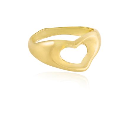 A GOLD RING, BY TIFFANY & CO., the central openwork heart within a plain gold hoop, in 18K gold, signed Tiffany & Co., French