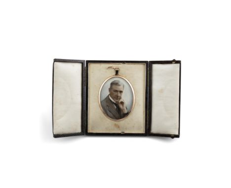 IRISH SCHOOL (C. 1920)Portrait of Gentleman, miniatureWatercolour on ivory, 9 x 7cm, ovalenclosed in original shagreen travel