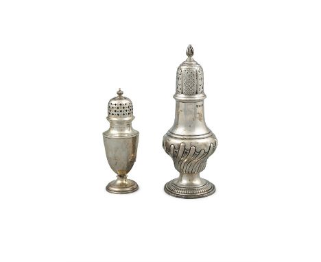 A LARGE SILVER SUGAR CASTOR, Sheffield c.1899, mark of  James Deakin & Sons, of baluster shape with pierced top, acorn finial