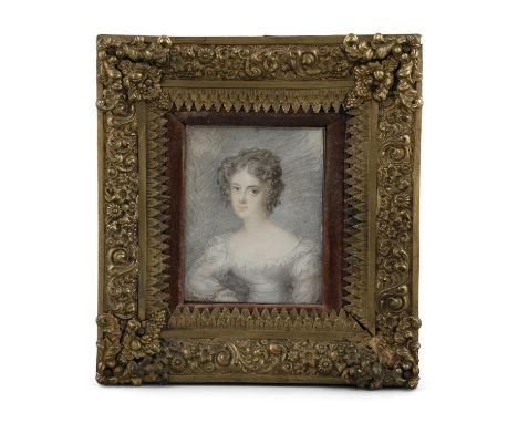 ENGLISH SCHOOL (19TH CENTURY)Portrait of a lady believed to be Katherine Verschoyle Oil on ivory panel, 9.5 x 7cmIn pressed g