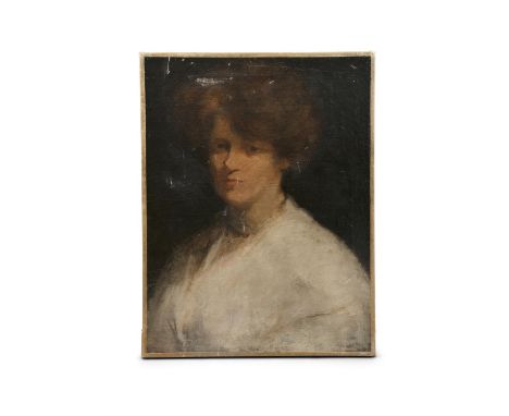 ESTELLA SOLOMONS (1882 - 1968)Portrait of lady in whiteOil on canvas, 56 x 42.5cmGallery stencil verso 'Chenil, Chelsea, (by 