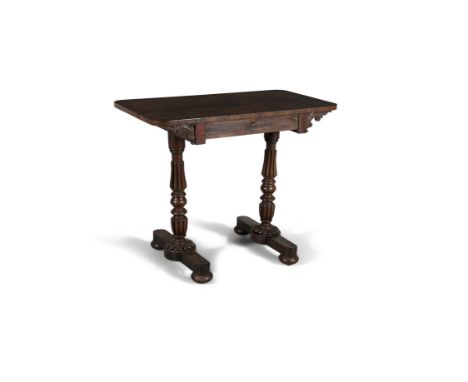 A WILLIAM IV ROSEWOOD TABLE, in the Manner of Gillows, of shaped rectangular form, with single frieze drawer with inkwell and