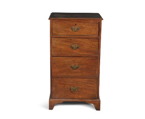 A GEORGE III MAHOGANY UPRIGHT CHEST, the rectangular top with moulded rim, composed of four cockbeaded drawers, with brass dr