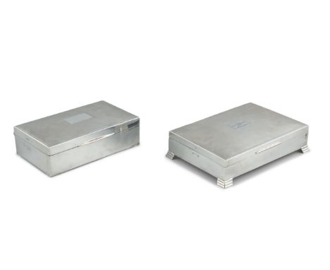 TWO ENGINE TURNED SILVER CIGARETTE CASES, rectangular form, one Birmingham c.1946, with plain reserve, 9 x 15cm, the other Sh