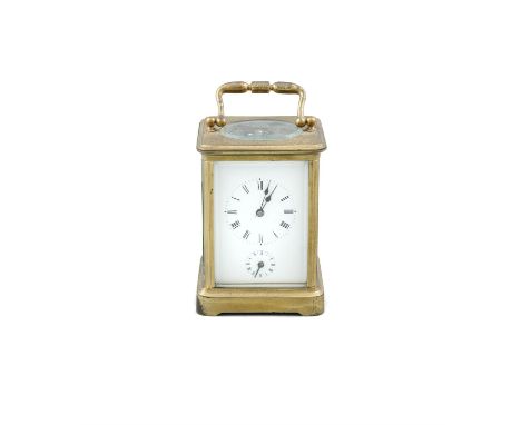 A BRASS CASED FIVE GLASS CARRIAGE CLOCK, early 20th Century, of upright rectangular form, surmounted with brass swing handle 