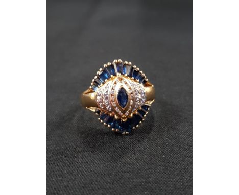 18 CARAT YELLOW GOLD DIAMOND &amp; SAPPHIRE RING 