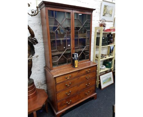 ANTIQUE DOUBLE DOOR BOOKCASE ASTRAGAL GLAZED WITH DRAWERS 