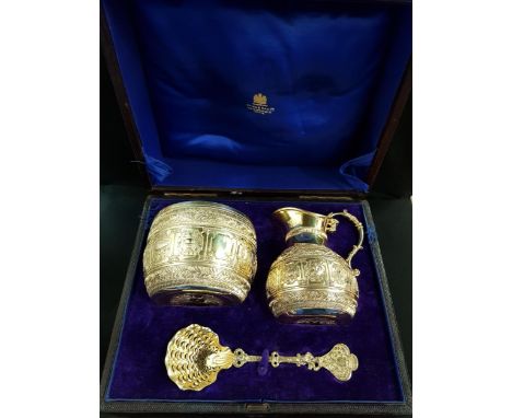 CASED GILT SILVER TEA SERVICE SET LONDON 1875-76 BY GEORGE FOX 