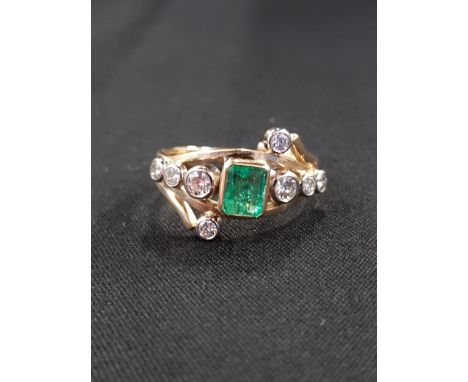 9 CARAT YELLOW GOLD EMERALD &amp; DIAMOND RING WITH 0.85 CARAT EMERALDS &amp; 0.85 CARAT OF BRILLIANT CUT DIAMONDS.  THIS IS 