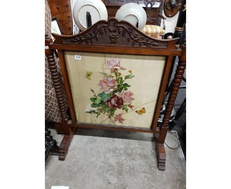 VICTORIAN BARLEY TWIST NEEDLEWORK FIRE SCREEN 