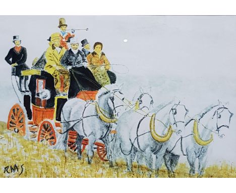 R.M.SCOTT WATERCOLOUR POST HORN GALLOP 25CM X 17CM 