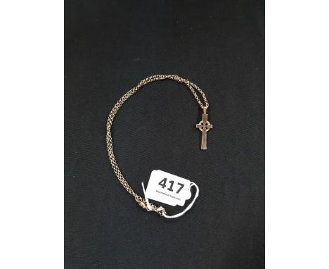 9 CARAT GOLD CELTIC CROSS AND BELCHER CHAIN CIRCA 9.4G 