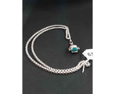 HEAVY SILVER CHAIN 30" WITH 4 STONE AGATE SWIVEL FOB