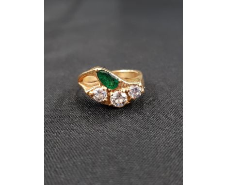 18 CARAT GOLD EMERALD AND DIAMOND RING WITH CIRCA HALF CARAT OF DIAMONDS 