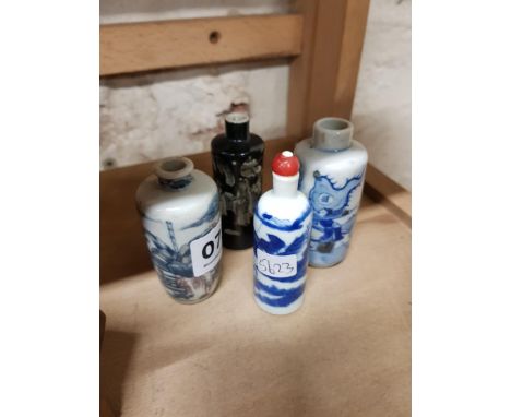 4 SMALL CERAMIC SNUFF BOTTLES 