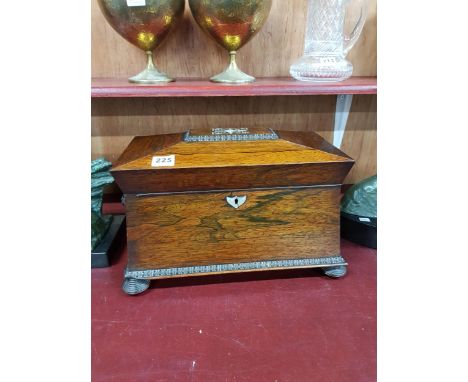 GEORGIAN ROSEWOOD TEA CADDY MOTHER OF PEARL INLAY 