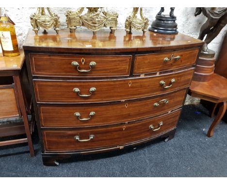 ANTIQUE INLAID BOWFRONTED 2 OVER 3 CHEST OF DRAWERS 