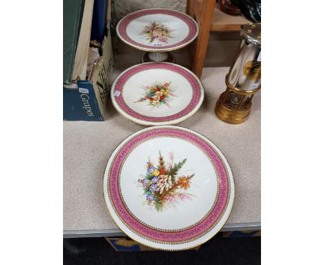 3 ANTIQUE ROYAL WORCESTER HAND PAINTED TAZZAS 