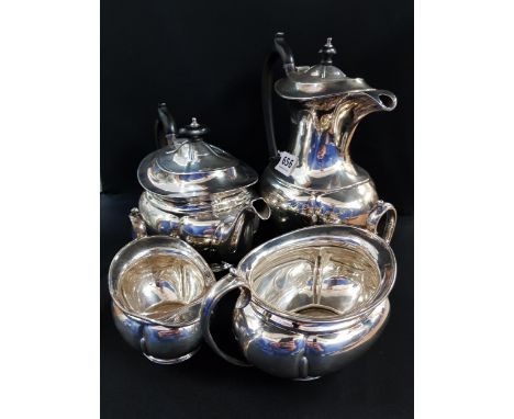 4 PIECE SILVER TEA/COFFEE SERVICE - SHEFFIELD 1922-23 COFFEE POT HAS INSCRIPTION AND EACH PIECE IS MONOGRAMMED 2KG 