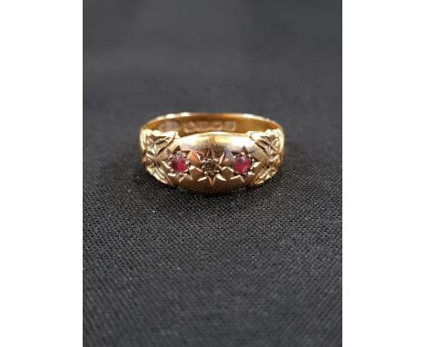 ANTIQUE 9 CARAT GOLD RUBY AND DIAMOND RING 