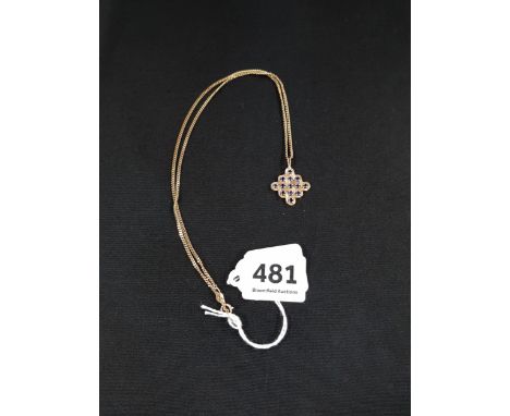 14 CARAT GOLD CHAIN WITH 14 CARAT GOLD &amp; SAPPHIRE PENDANT 8.8 GRAMS 