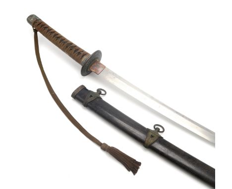 A WW2 JAPANESE NAVAL OFFICER'S KAI GUNTO SWORD The grip of black shagreen with brown ito wrap, floral cast mounts throughout,