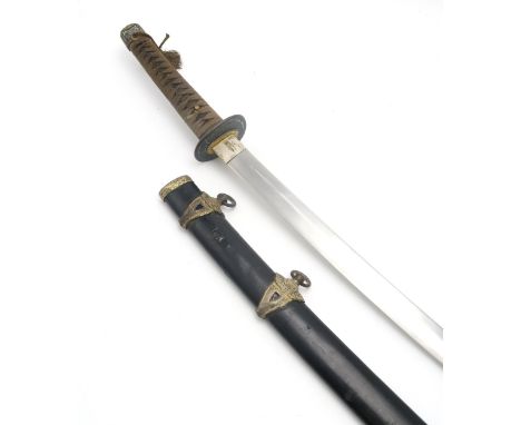 A WW2 JAPANESE NAVAL OFFICER'S KAI GUNTO SWORD The shagreen grip with brown ito wrap, floral cast mounts throughout, the tsub